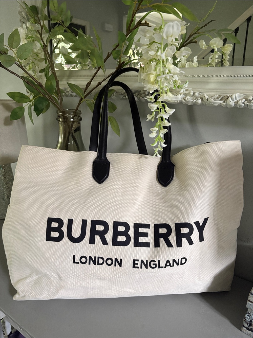 BURBERRY Logo Extra Large Canvas Travel Beach Bag 💯 Authentic
